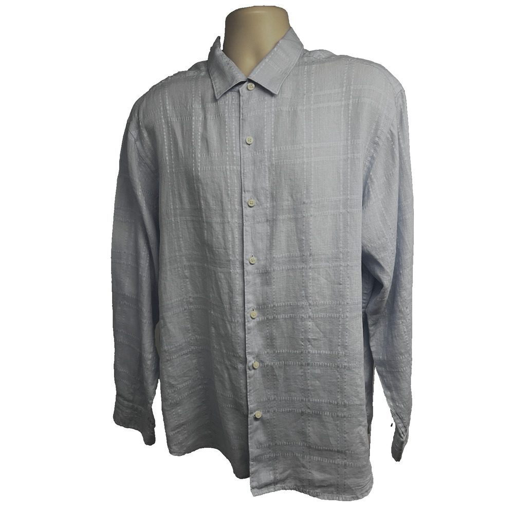 Tommy Bahama Mens Light Blue Striped Linen Casual Button Up Shirt XL Lightweight